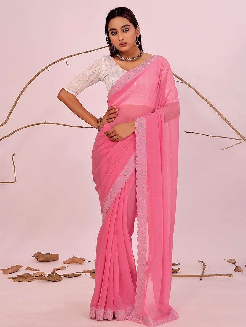 women solid with work embellished saree with blouse - 22019301 - Zoom Image - 0