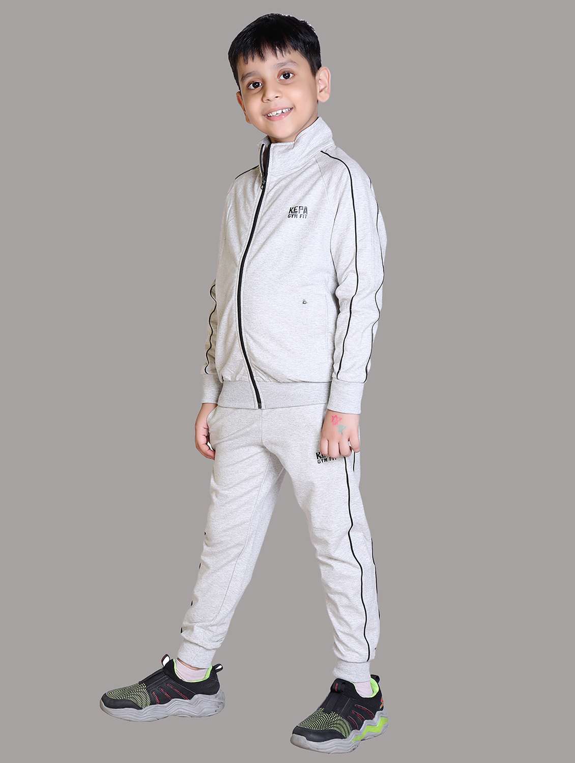 boys grey solid hooded track suit - 22019341 -  Standard Image - 2