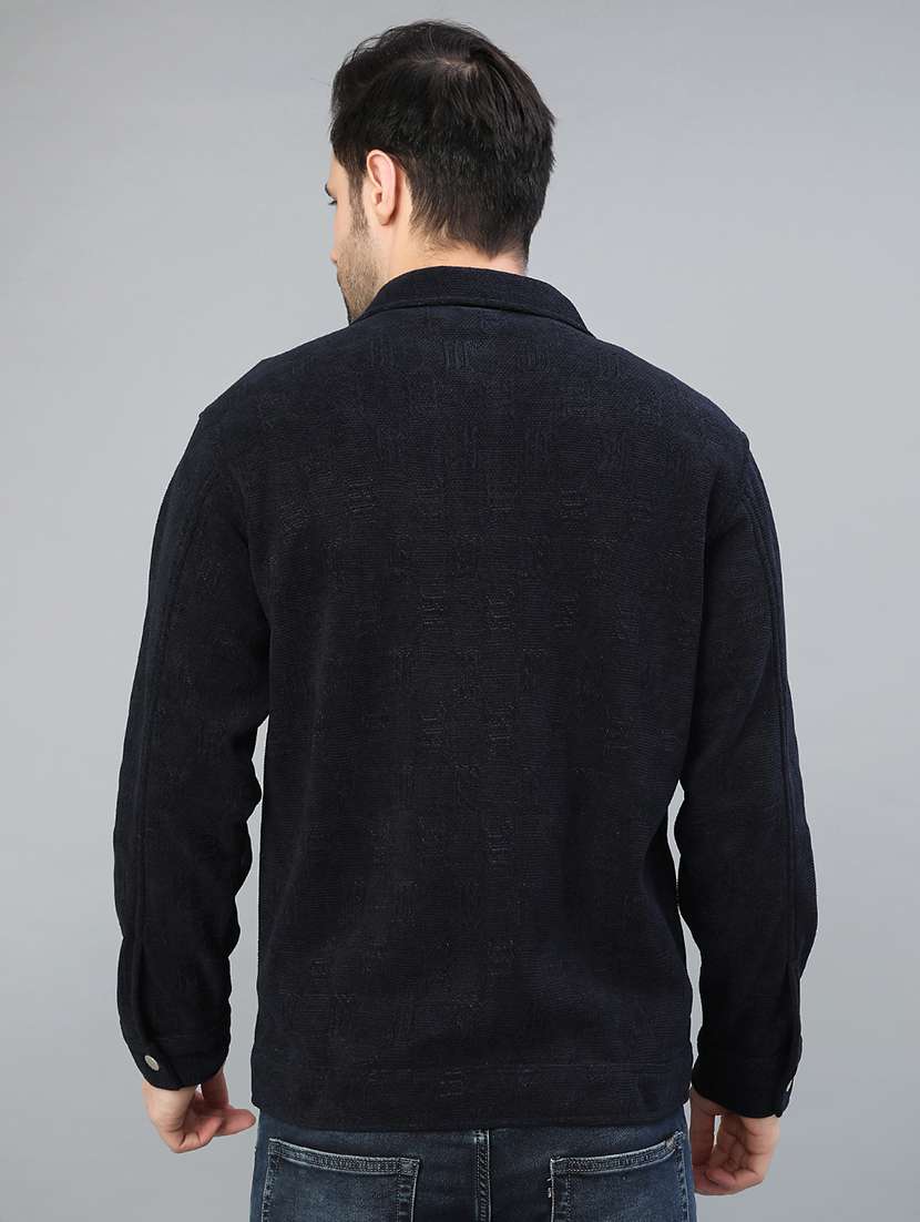 men solid collared long sleeve shacket - 22019451 -  Standard Image - 2