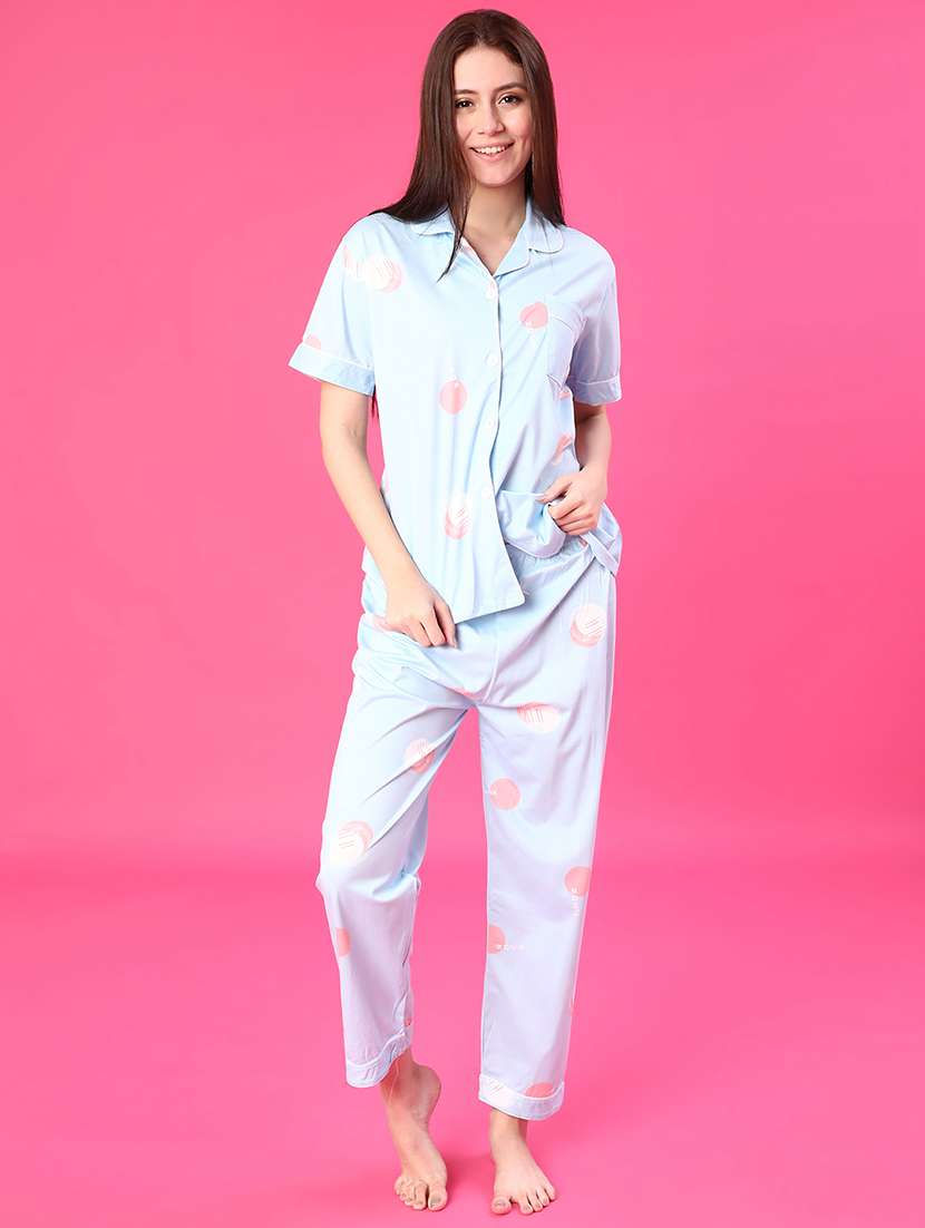 women printed short sleeve pyjama set nightwear - 22019475 -  Standard Image - 2