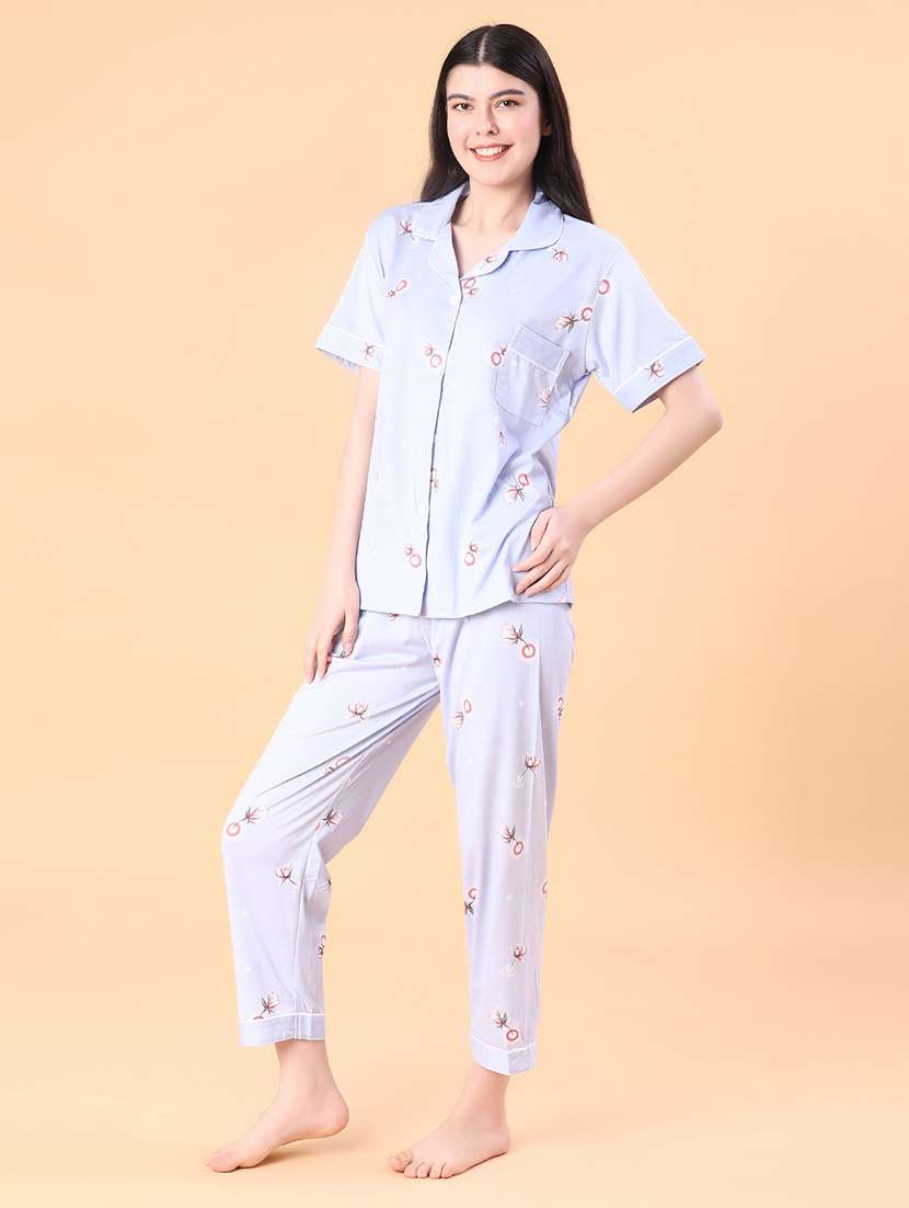 women printed short sleeve pyjama set nightwear - 22019478 -  Standard Image - 2