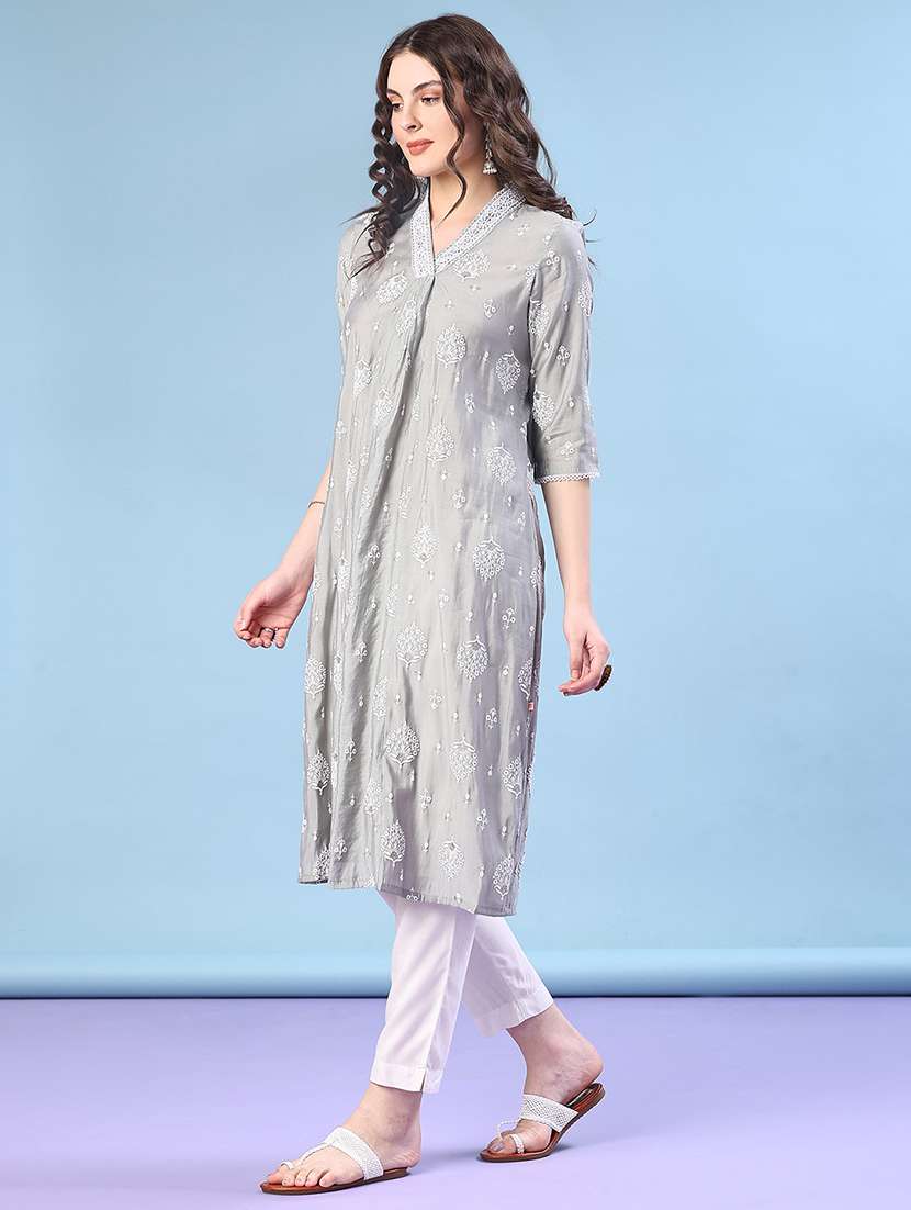 women printed three quarter sleeve a-line kurta - 22019510 -  Standard Image - 2