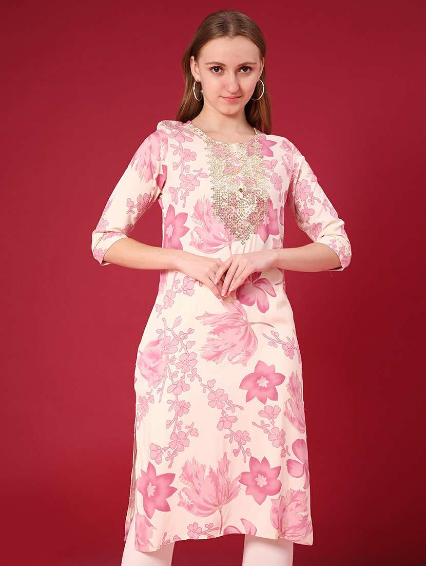 women three quarter sleeve straight kurta
