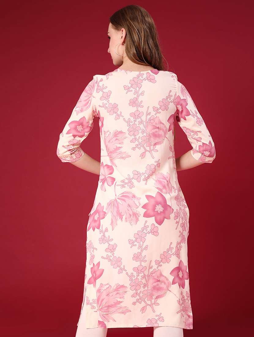 women three quarter sleeve straight kurta - 22019511 -  Standard Image - 2