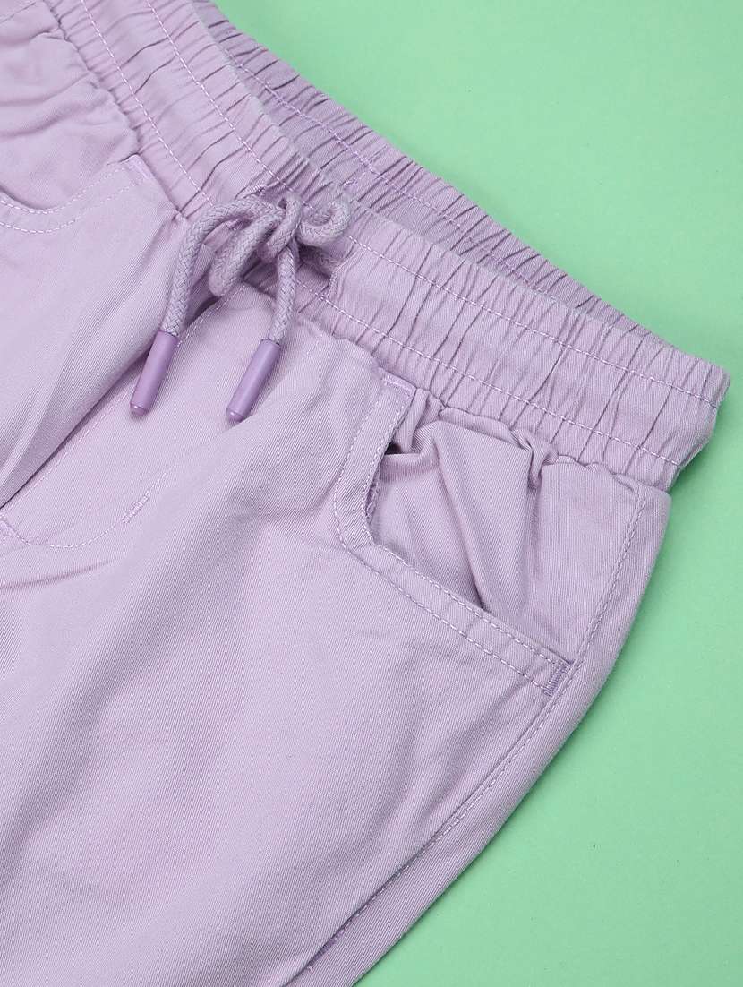 girls purple cotton plain cargo - 22019571 -  Standard Image - 2
