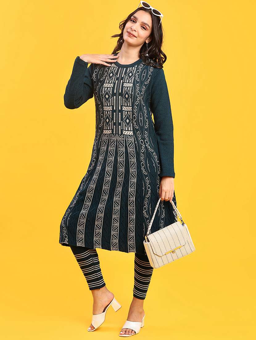 women self designed long sleeve kurta and pant set