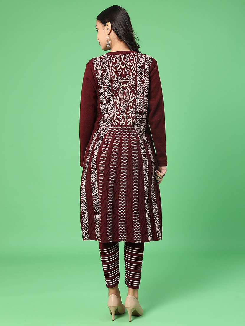 women self designed woolen kurta and pant set - 22019582 -  Standard Image - 2
