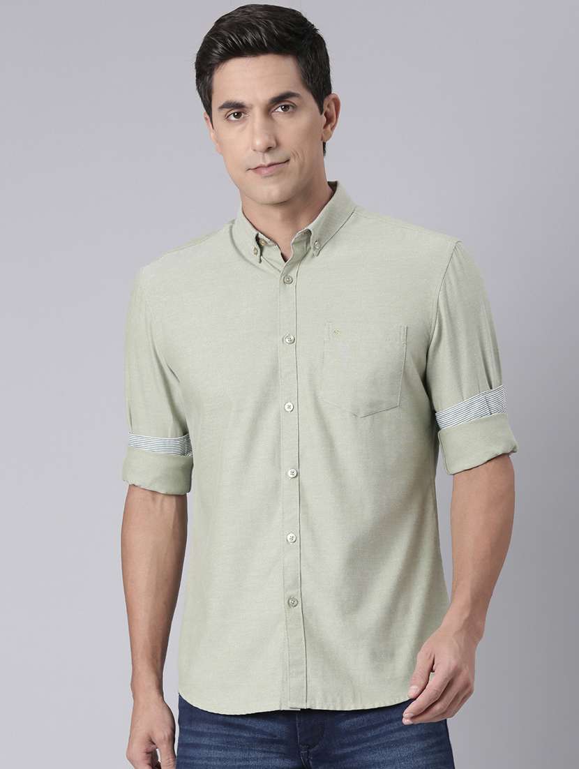 men solid collared long sleeve regular fit shirt