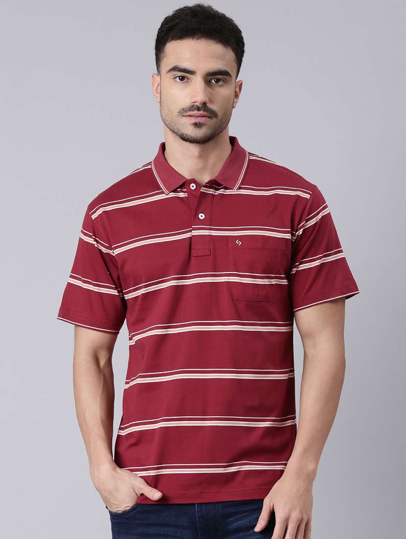 men striped short sleeve regular fit polo t-shirt