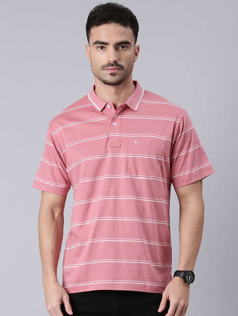 men striped short sleeve regular fit polo t-shirt