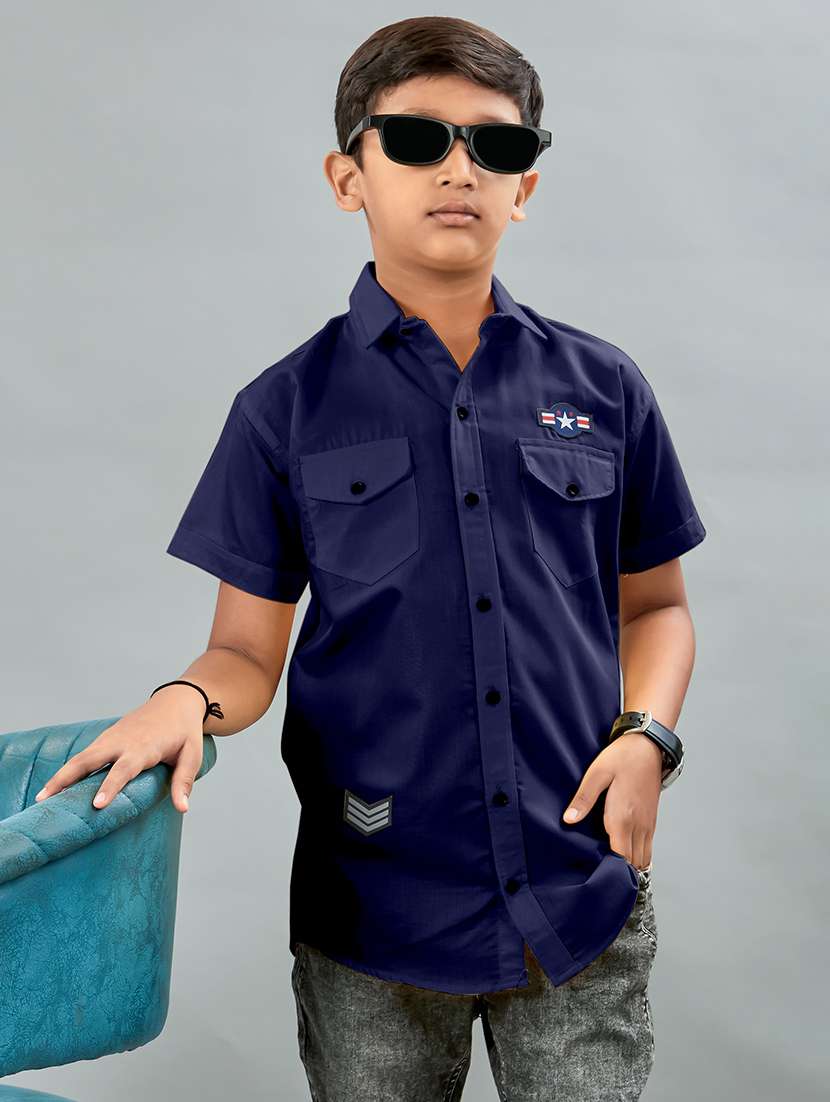 Boys Solid Collared Short Sleeve Shirt