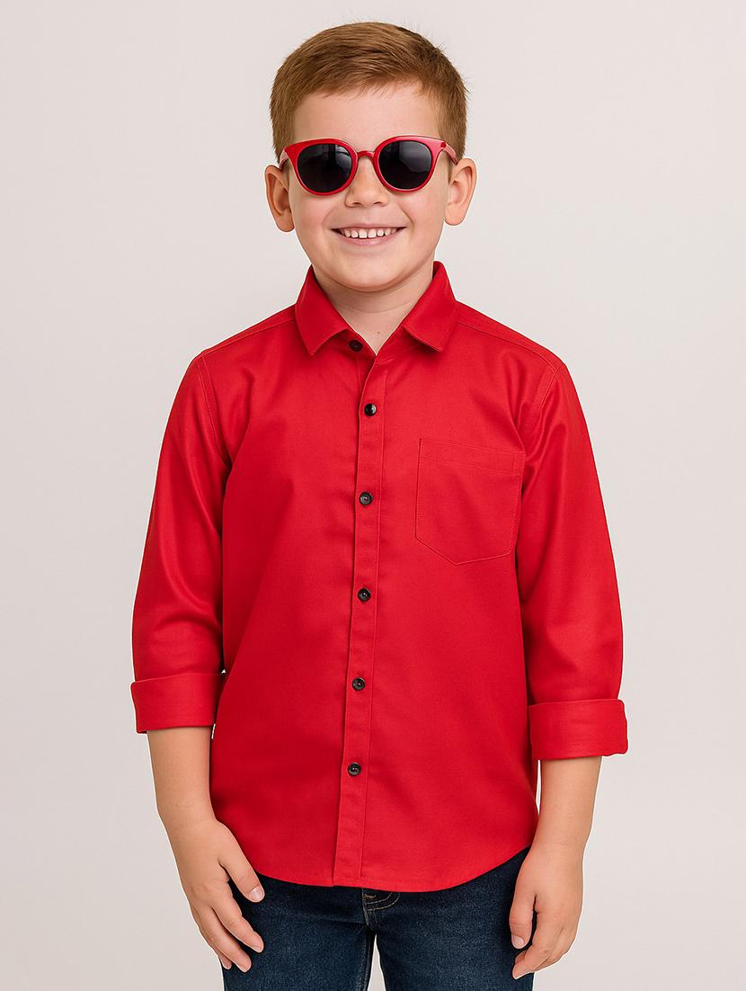 boys solid collared long sleeve shirt