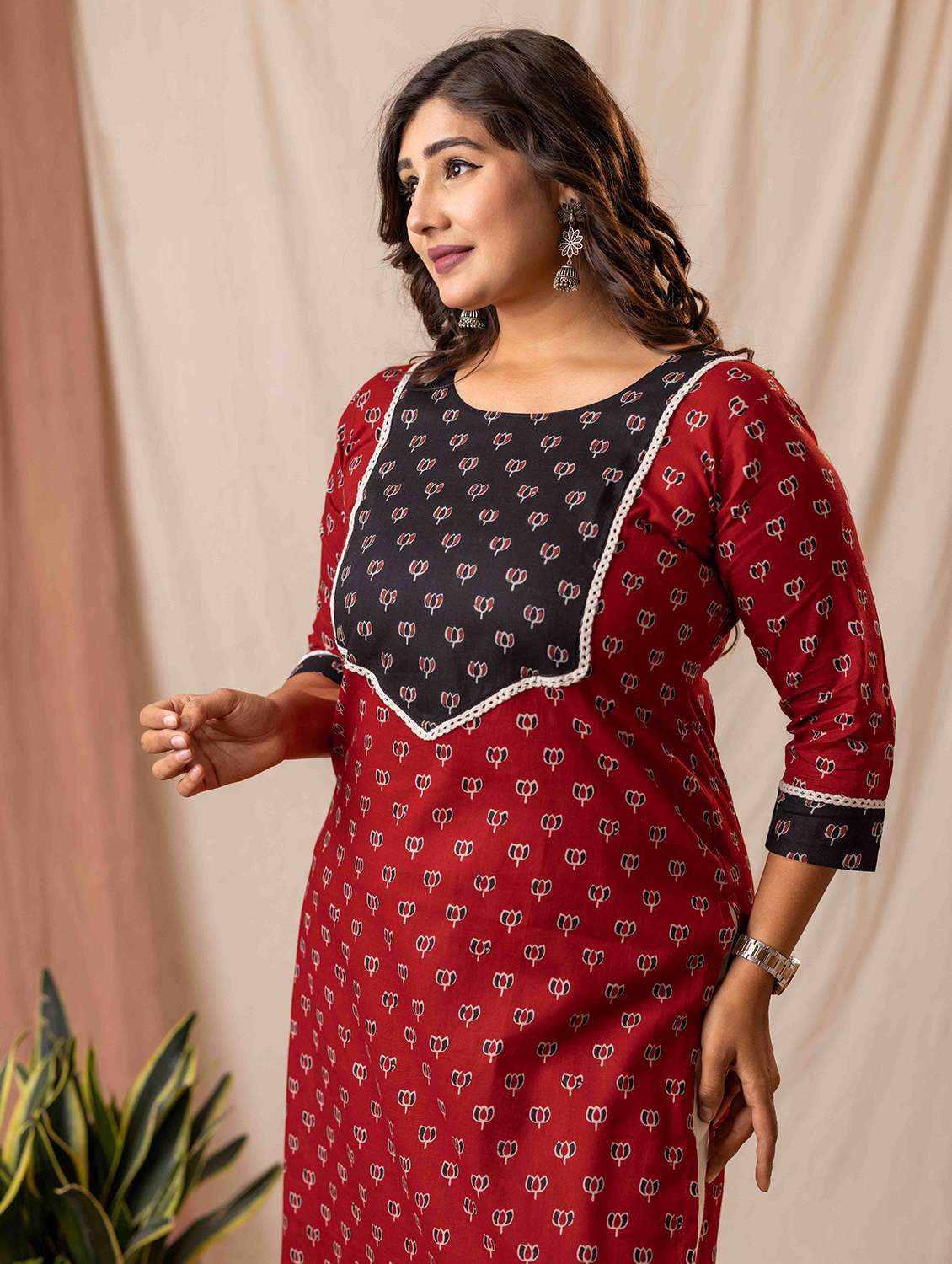 women printed three quarter sleeve straight kurta - 22019996 - Standard Image - 2