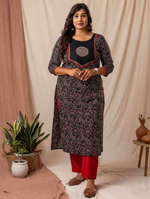 women printed three quarter sleeve straight kurta - 22019997 -  Standard Image - 0