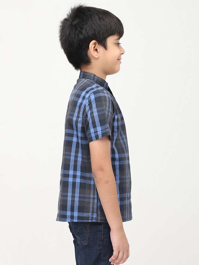 boys checkered short sleeve short kurta - 22020017 -  Standard Image - 2