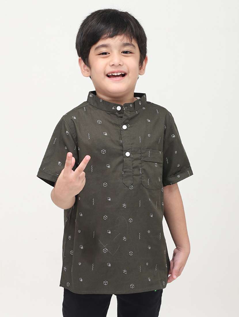 boys printed short sleeve short kurta - 22020019 -  Standard Image - 2
