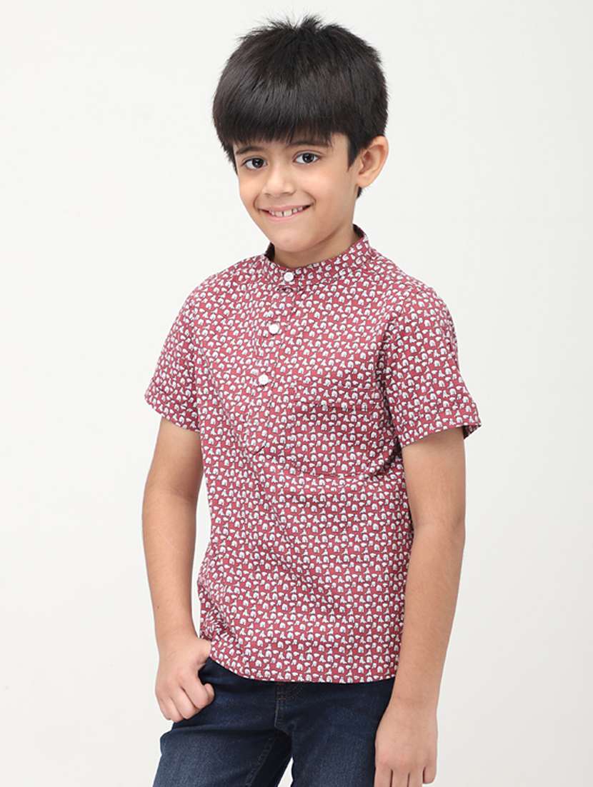 boys printed mandarin collared short kurta