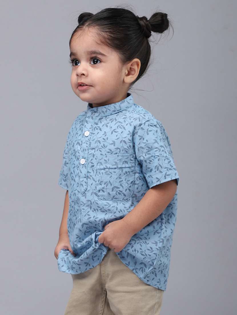 boys checkered mandarin collared short kurta - 22020027 -  Standard Image - 2