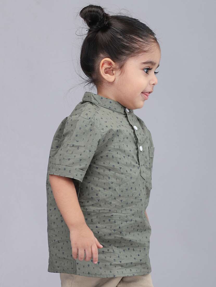 boys printed mandarin collar kurta - 22020028 -  Standard Image - 2