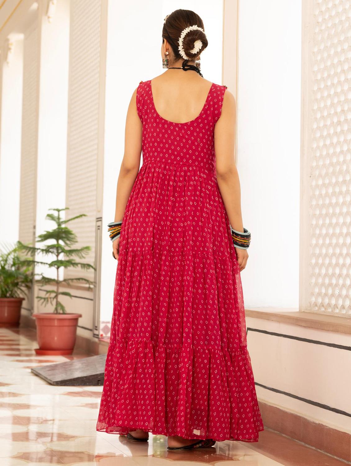 pink georgette fit & flare ethnic dress - 22020030 - Standard Image - 2