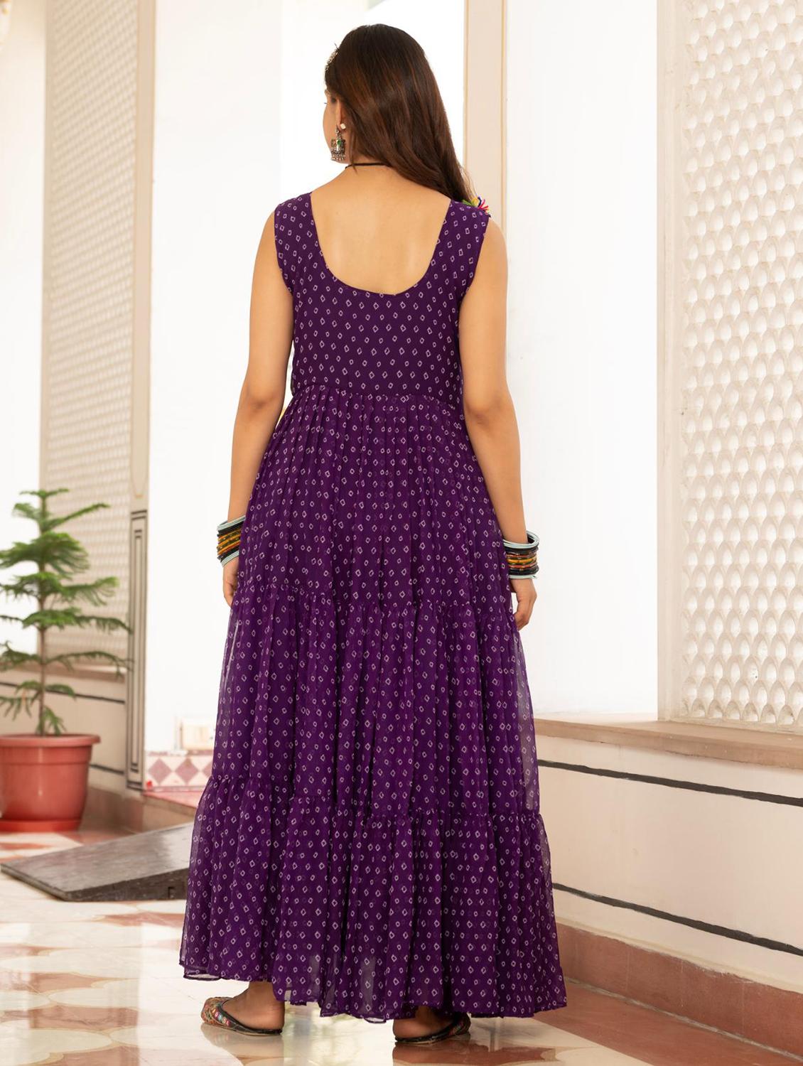 purple georgette fit & flare ethnic dress - 22020031 - Standard Image - 2