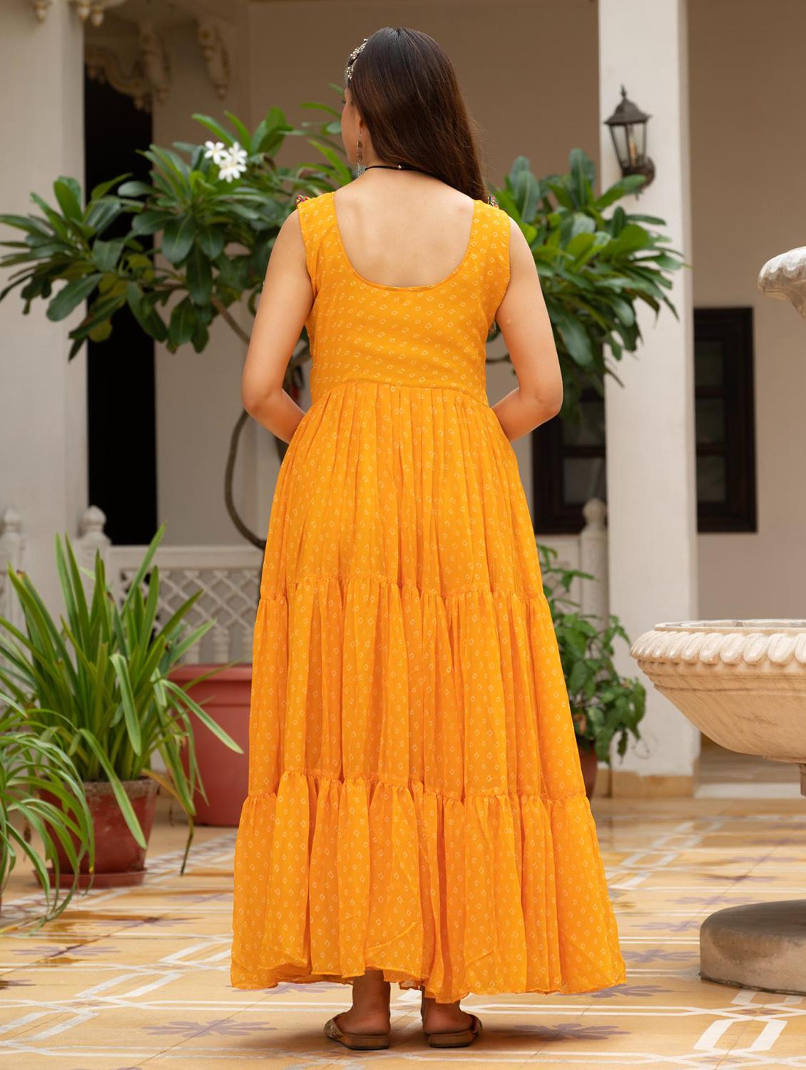 yellow georgette fit & flare ethnic dress - 22020032 - Standard Image - 2