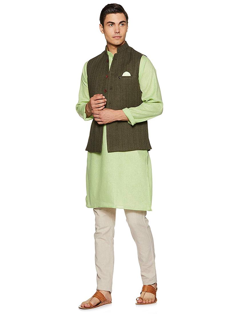 men solid mandarin neck long sleeve kurta - 22020034 - Standard Image - 2