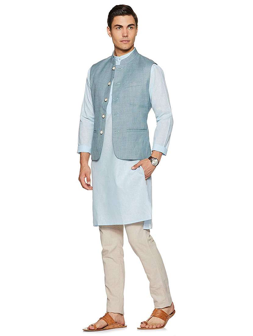 men solid mandarin neck long sleeve kurta - 22020040 - Standard Image - 2