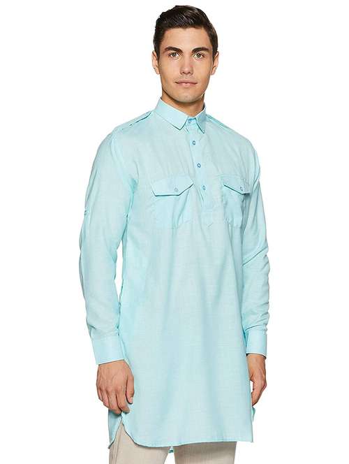 men solid long sleeve pathani kurta - 22020041 - Standard Image - 0