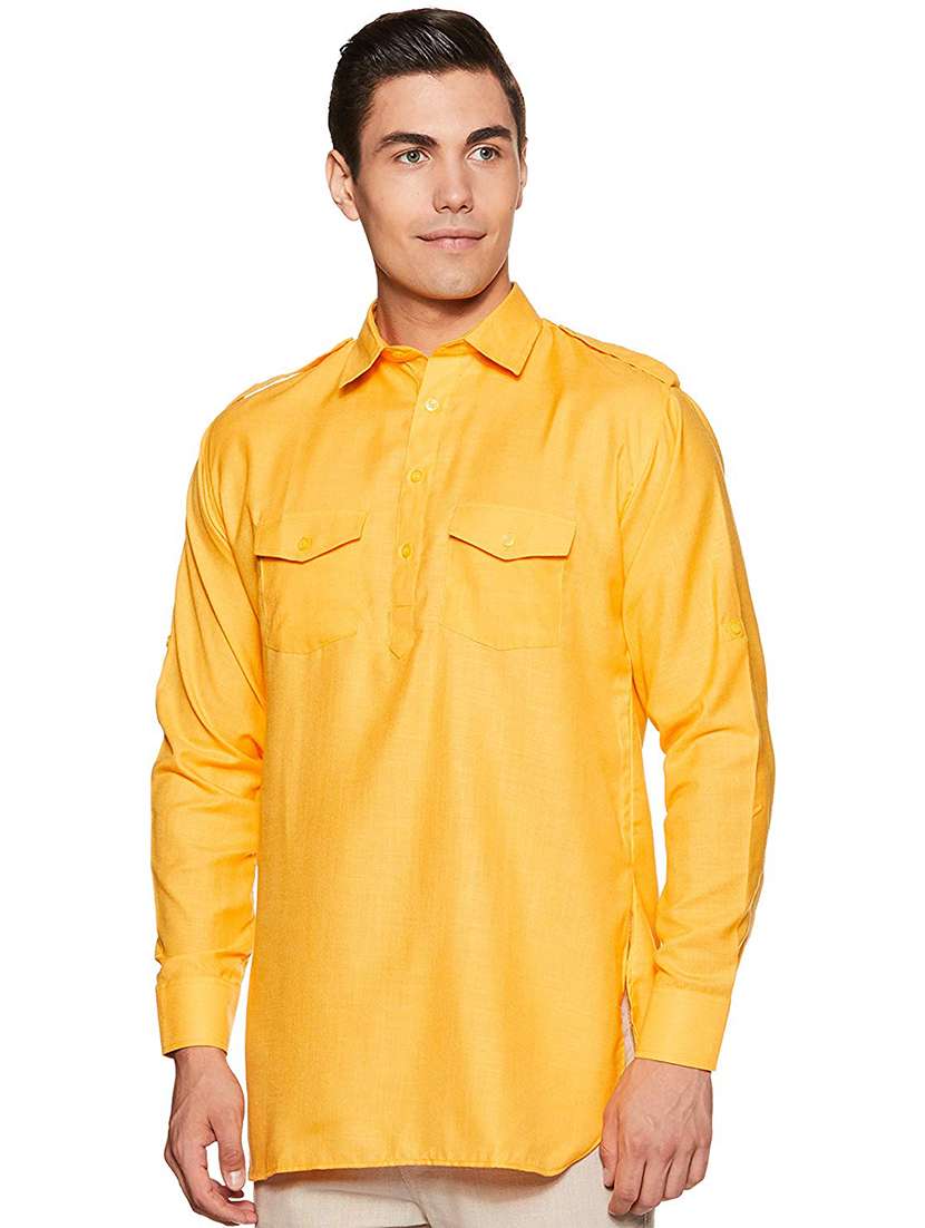 men solid collared long sleeve short kurta - 22020042 -  Zoom Image - 0