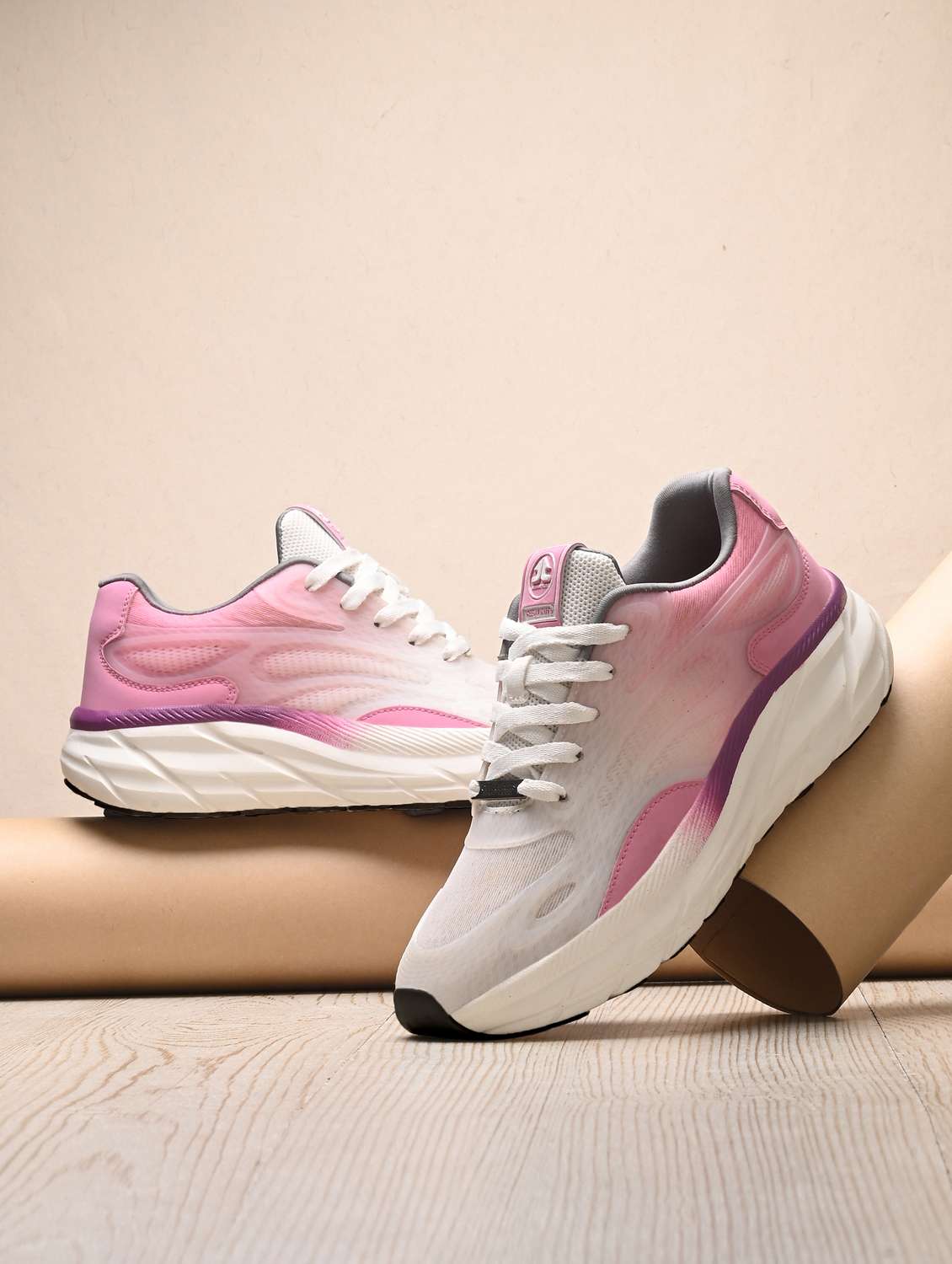 women pink lace-up sports shoe