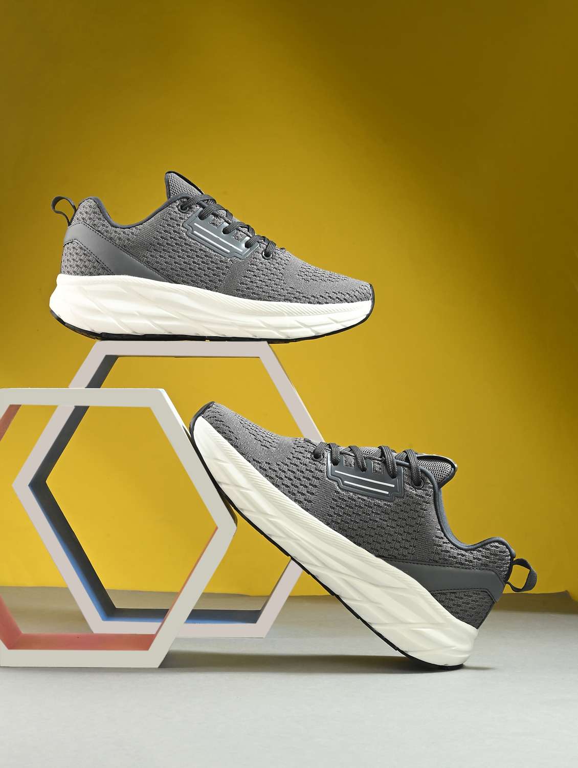 women grey lace-up sports shoe