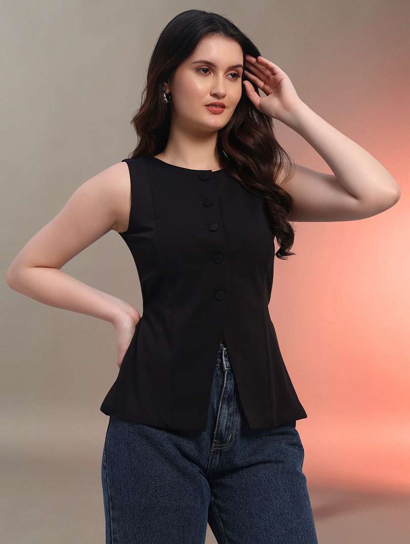 women black solid sleeveless top - 22020384 - Standard Image - 2