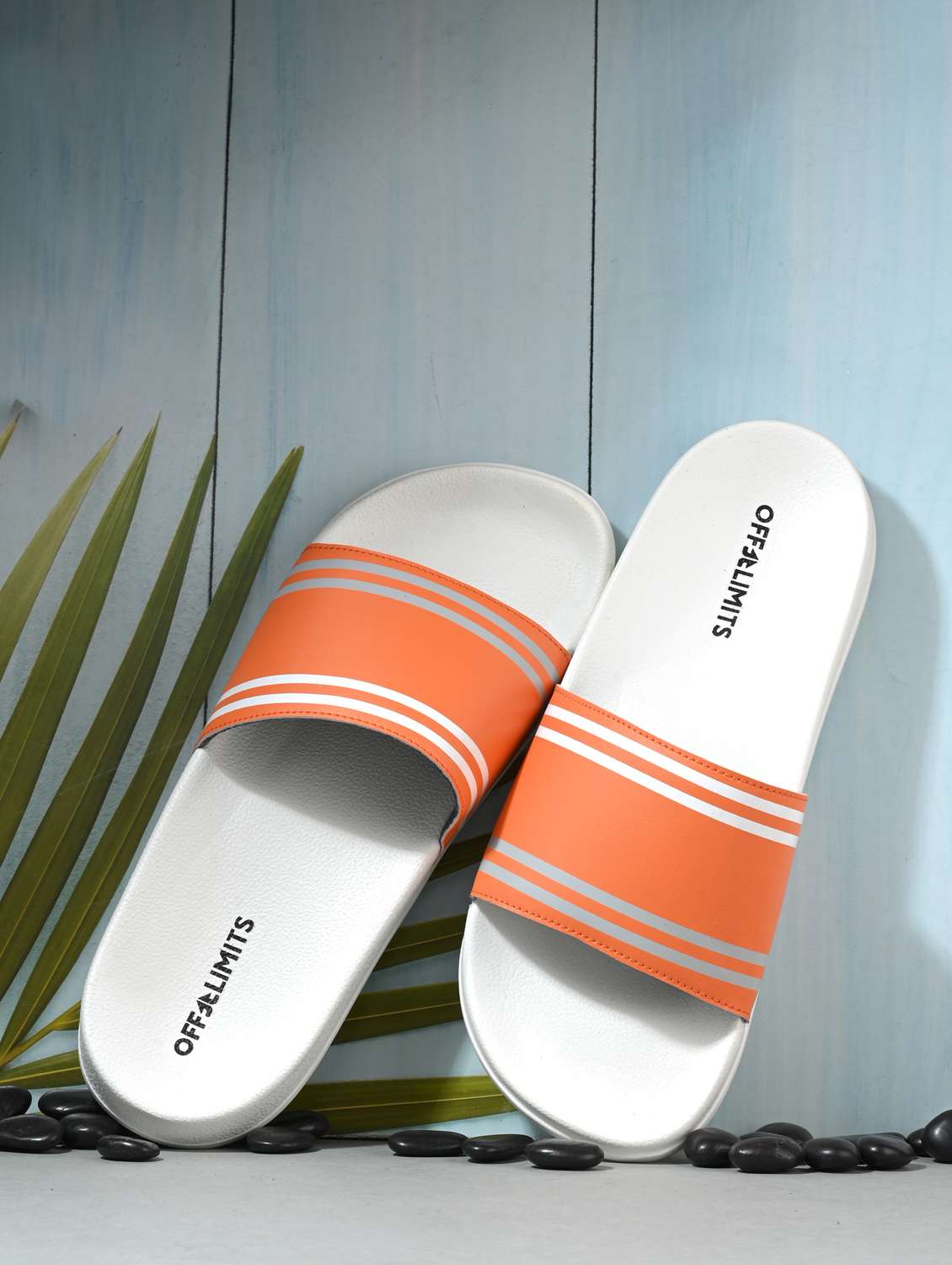 men striped open toe slider