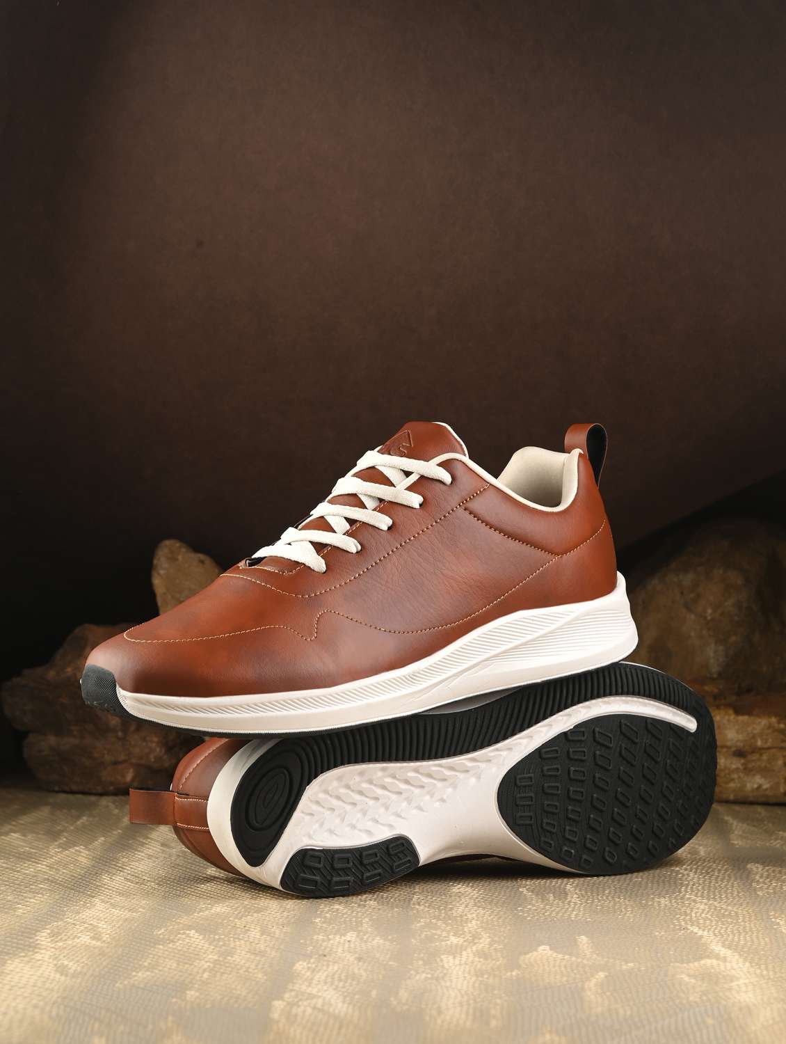 men brown solid lace up shoe