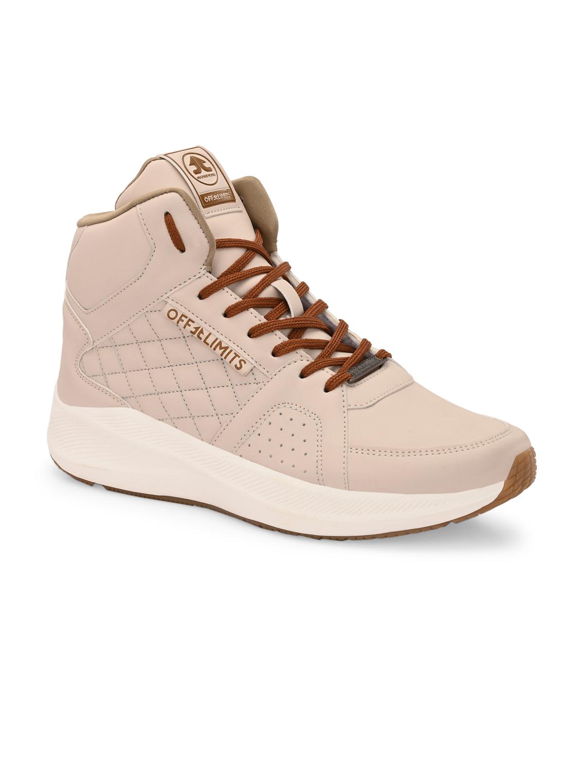 men solid beige laec up high ankle shoe - 22020635 - Standard Image - 2