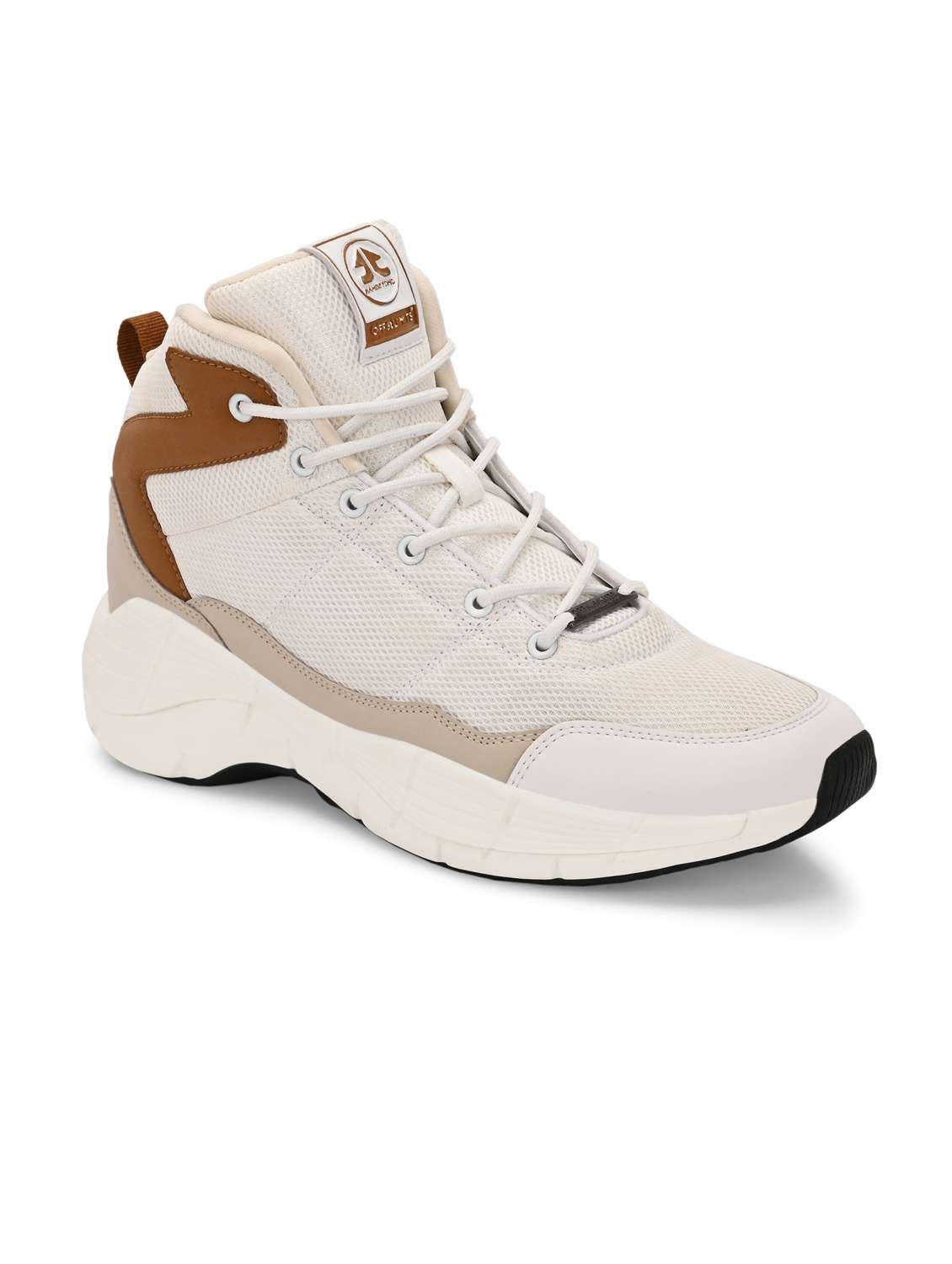 men solid cream lace up sport shoe - 22020649 -  Standard Image - 2