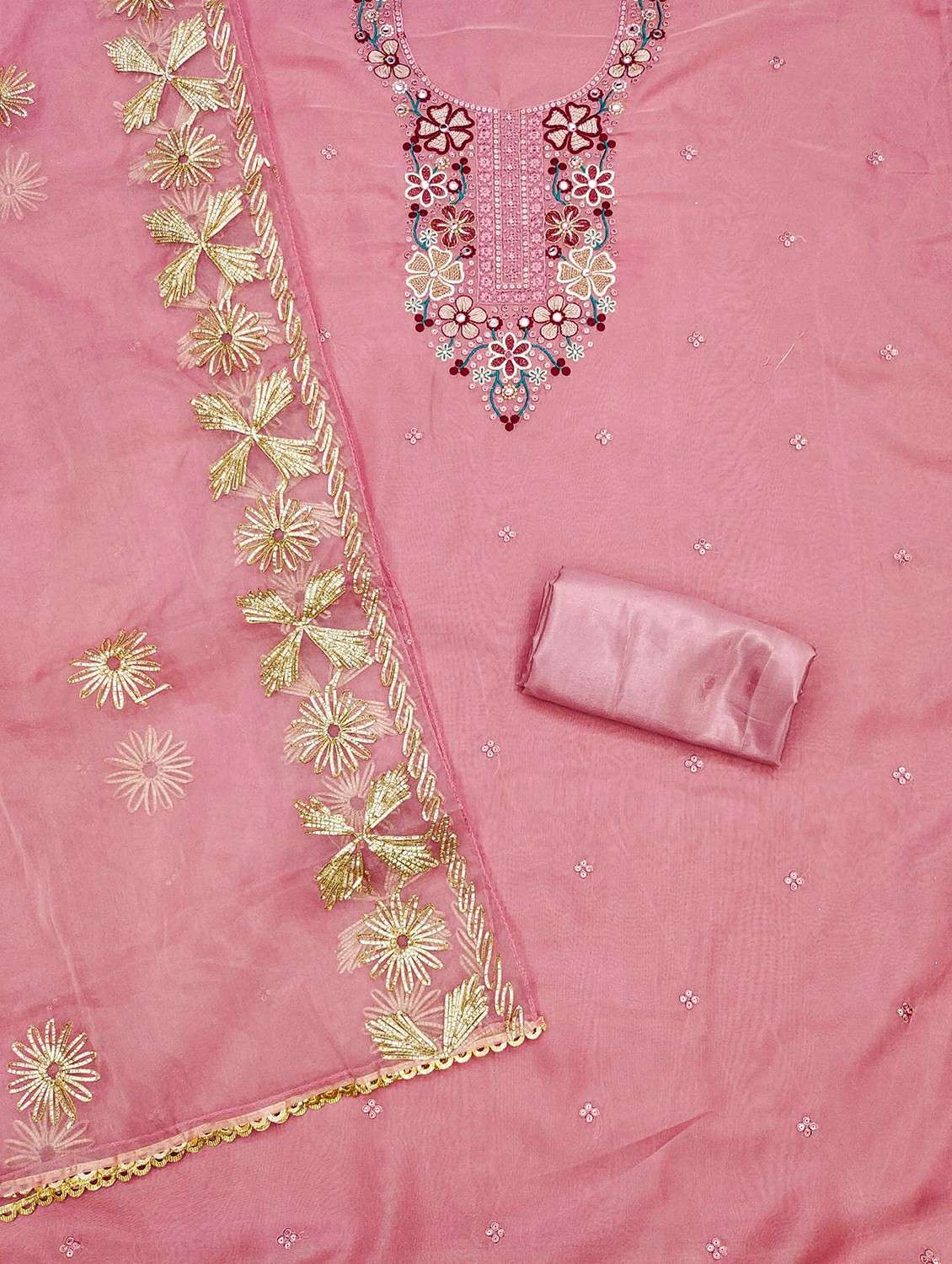 women solid with work embroidered unstitched suit set - 22020741 - Standard Image - 2