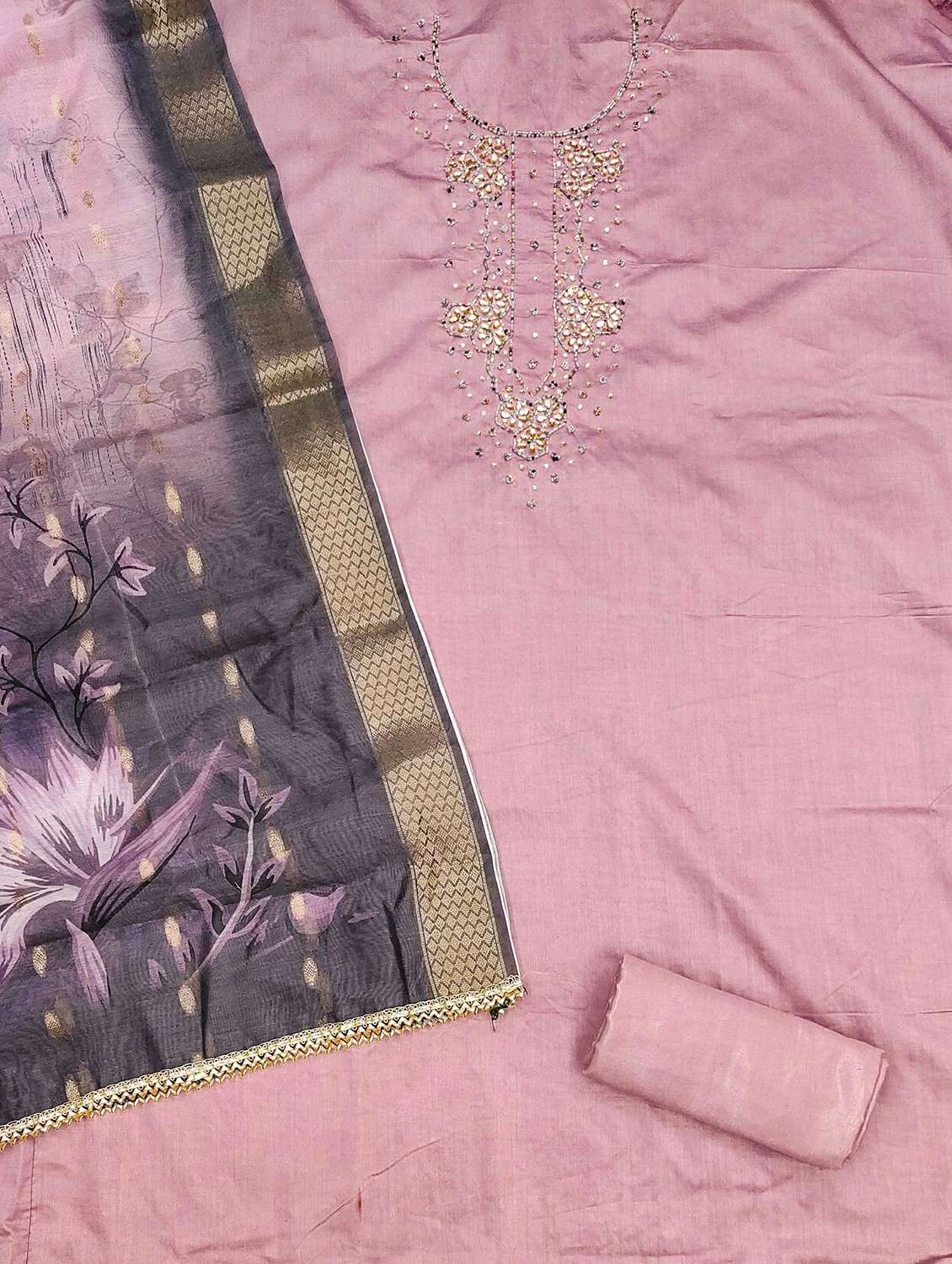 women solid with work embroidered unstitched suit set - 22020750 -  Standard Image - 2