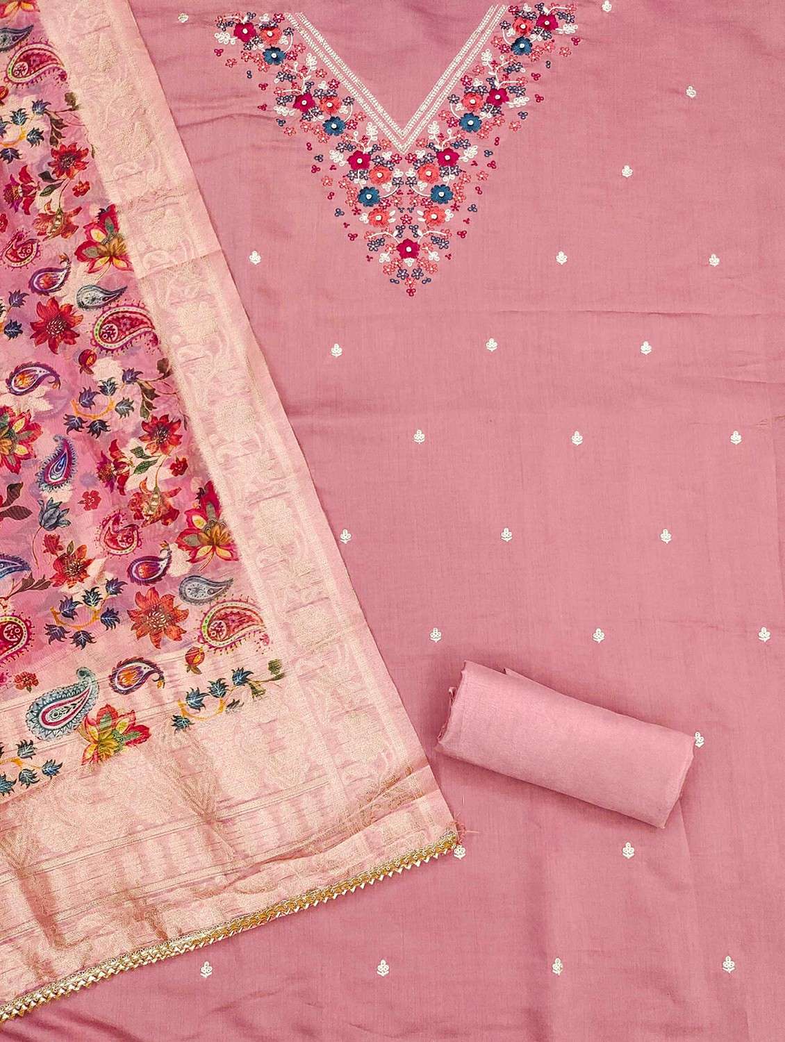 women solid with work embroidered unstitched suit set - 22020756 - Standard Image - 2