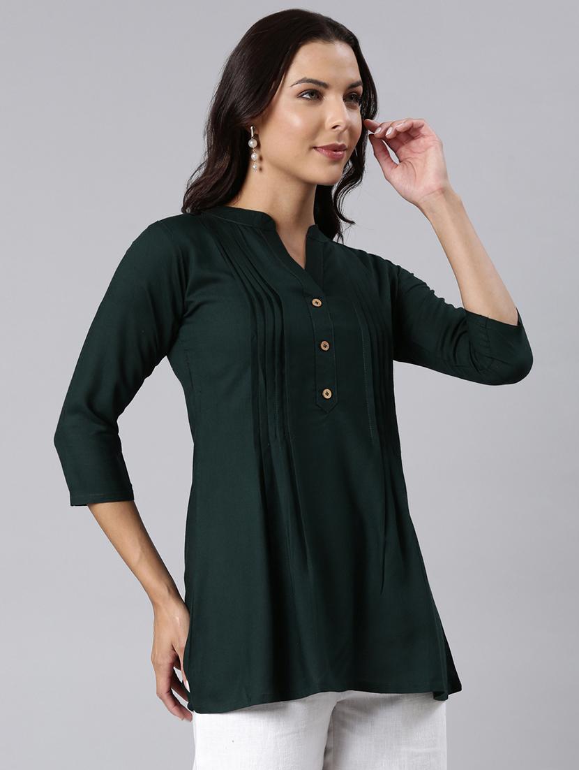 women solid three quarter sleeve a-line tunic - 22020901 - Standard Image - 2