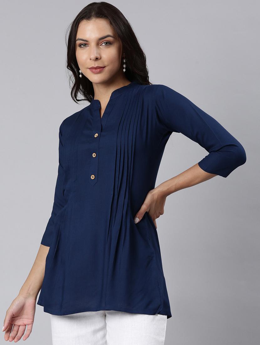 women solid three quarter sleeve a-line tunic - 22020902 - Standard Image - 2
