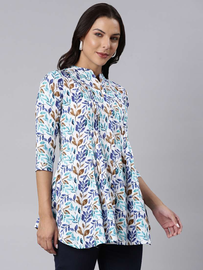 women printed mandarin collar a-line tunic - 22020903 -  Standard Image - 2