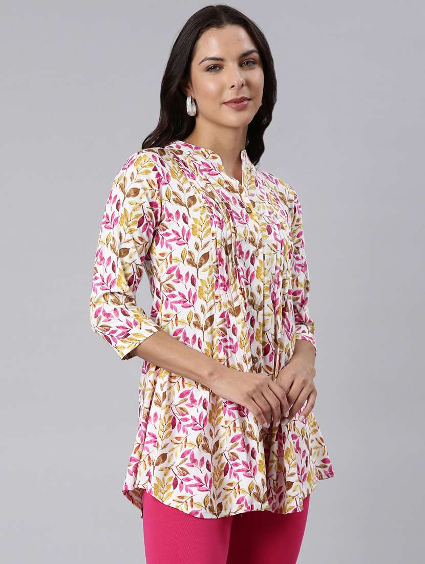 women printed mandarin collar a-line tunic - 22020905 -  Standard Image - 2