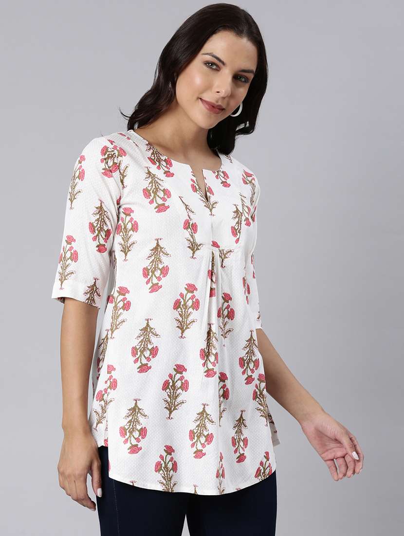 women printed notch neck collar a-line tunic - 22020911 - Standard Image - 2