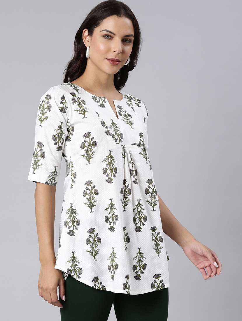 women printed notch neck collar a-line tunic - 22020912 -  Standard Image - 2