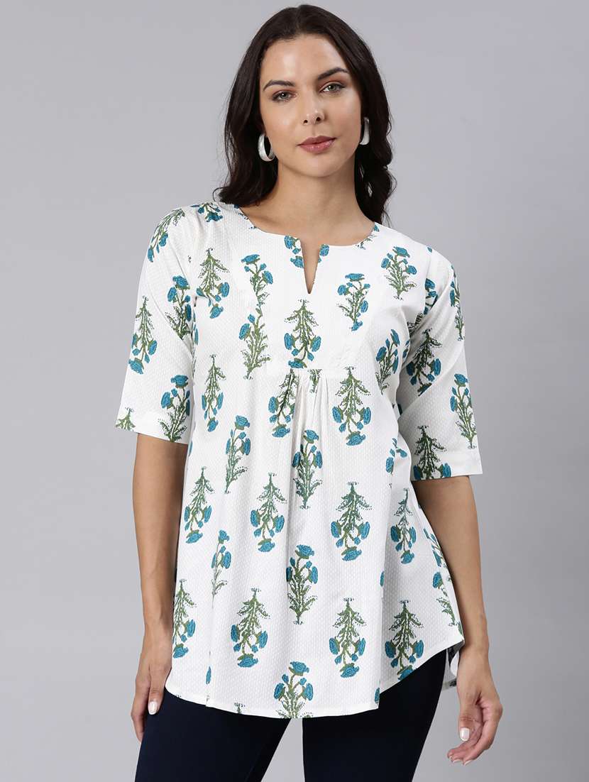 women printed notch neck collar a-line tunic