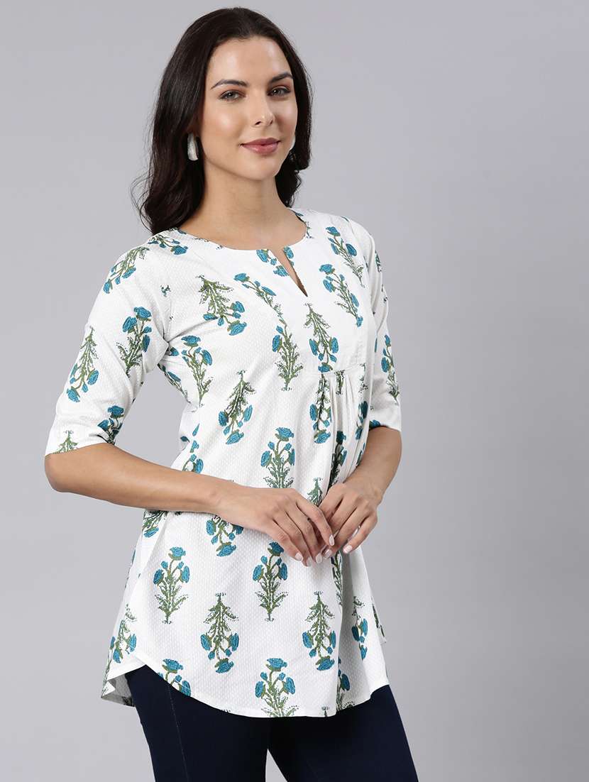 women printed notch neck collar a-line tunic - 22020913 - Standard Image - 2