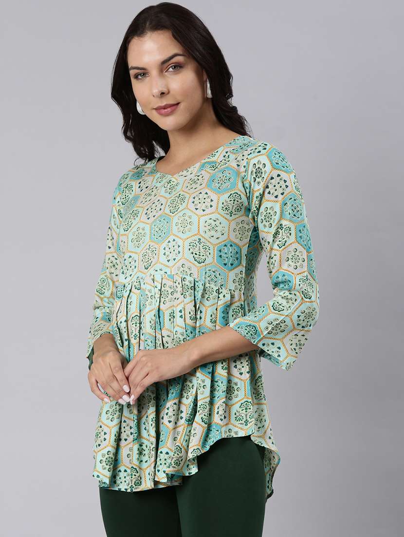 women printed three quarter sleeve asymmetric tunic - 22020915 - Standard Image - 2