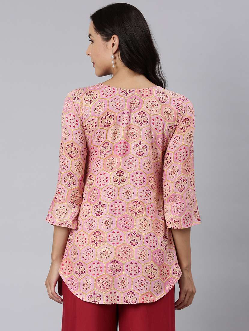 women printed three quarter sleeve asymmetric tunic - 22020916 - Standard Image - 2